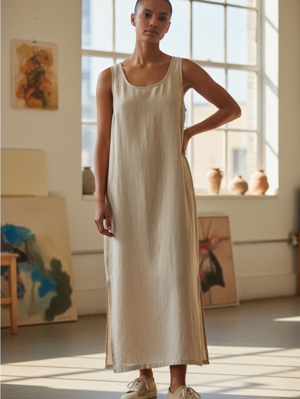 VERMONT COUNTRY STORE LINEN BLEND MAXI DRESS SZ SMALL